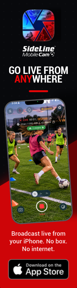 SideLine Mobile Cam — go live from anywhere. Broadcast from your iPhone, no box, no internet. Download on the App Store.